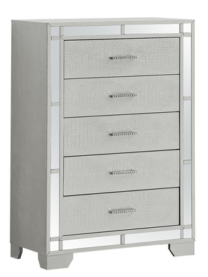 English Elm Madison Glam Dresser with Croc-Textured Embossed Wood, Mirror Accents & Jeweled Handles for Luxe Decor Champagne 20 L x 37 W x 50 H B078108366