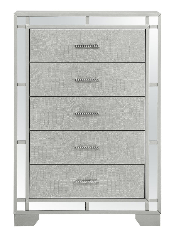 English Elm Madison Glam Dresser with Croc-Textured Embossed Wood, Mirror Accents & Jeweled Handles for Luxe Decor Champagne 20 L x 37 W x 50 H B078108366