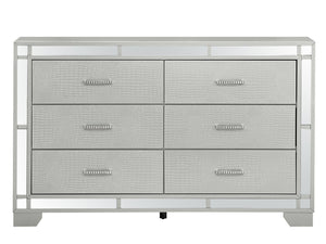 English Elm Madison Glam Dresser with Croc-Textured Embossed Wood, Mirror Accents & Jeweled Handles for Luxe Decor Champagne 20 L x 62 W x 38 H B078108367
