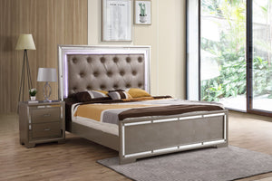 English Elm Alana Full Bed with Mirrored Accents for Elegant Bedroom Depth and Modern Reflective Style Champagne 83.46 L x 9.84 W x 4.92 H B078S00457