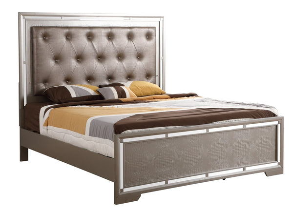 English Elm Alana Full Bed with Mirrored Accents for Elegant Bedroom Depth and Modern Reflective Style Champagne 83.46 L x 9.84 W x 4.92 H B078S00457