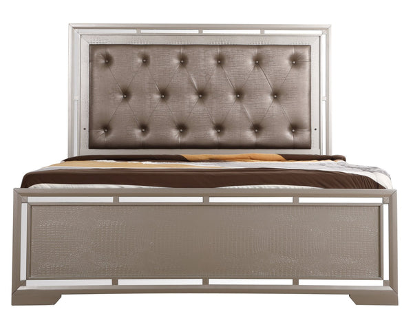 English Elm Alana Full Bed with Mirrored Accents for Elegant Bedroom Depth and Modern Reflective Style Champagne 83.46 L x 9.84 W x 4.92 H B078S00457