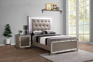 English Elm Alana Full Bed with Mirrored Accents for Elegant Bedroom Depth and Modern Reflective Style Champagne 77.95 L x 9.84 W x 3.94 H B078S00456
