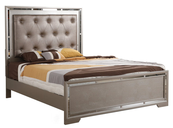 English Elm Alana Full Bed with Mirrored Accents for Elegant Bedroom Depth and Modern Reflective Style Champagne 77.95 L x 9.84 W x 3.94 H B078S00456