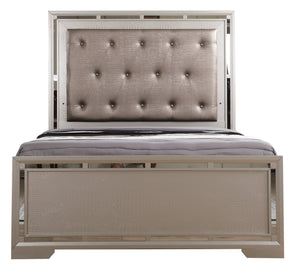 English Elm Alana Full Bed with Mirrored Accents for Elegant Bedroom Depth and Modern Reflective Style Champagne 77.95 L x 9.84 W x 3.94 H B078S00456