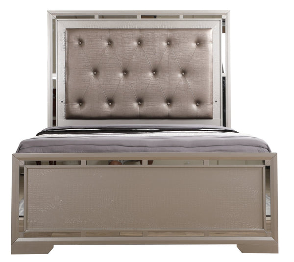 English Elm Alana Full Bed with Mirrored Accents for Elegant Bedroom Depth and Modern Reflective Style Champagne 77.95 L x 9.84 W x 3.94 H B078S00456