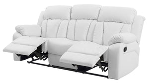 English Elm Daria PU Reclining Sofa with Channel Tufted Back, Smooth Handle Release, Durable Support 85"W White 26 L x 86 W x 30 H B078108396