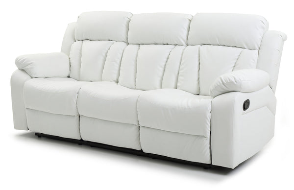 English Elm Daria PU Reclining Sofa with Channel Tufted Back, Smooth Handle Release, Durable Support 85"W White 26 L x 86 W x 30 H B078108396