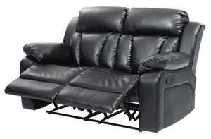 English Elm Daria PU Reclining Sofa with Channel Tufted Back, Smooth Handle Release, Durable Support 85"W Black 26 L x 63 W x 30 H B078108398