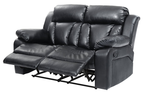 English Elm Daria PU Reclining Sofa with Channel Tufted Back, Smooth Handle Release, Durable Support 85"W Black 26 L x 63 W x 30 H B078108398