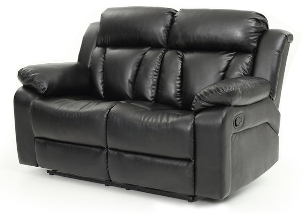English Elm Daria PU Reclining Sofa with Channel Tufted Back, Smooth Handle Release, Durable Support 85"W Black 26 L x 63 W x 30 H B078108398