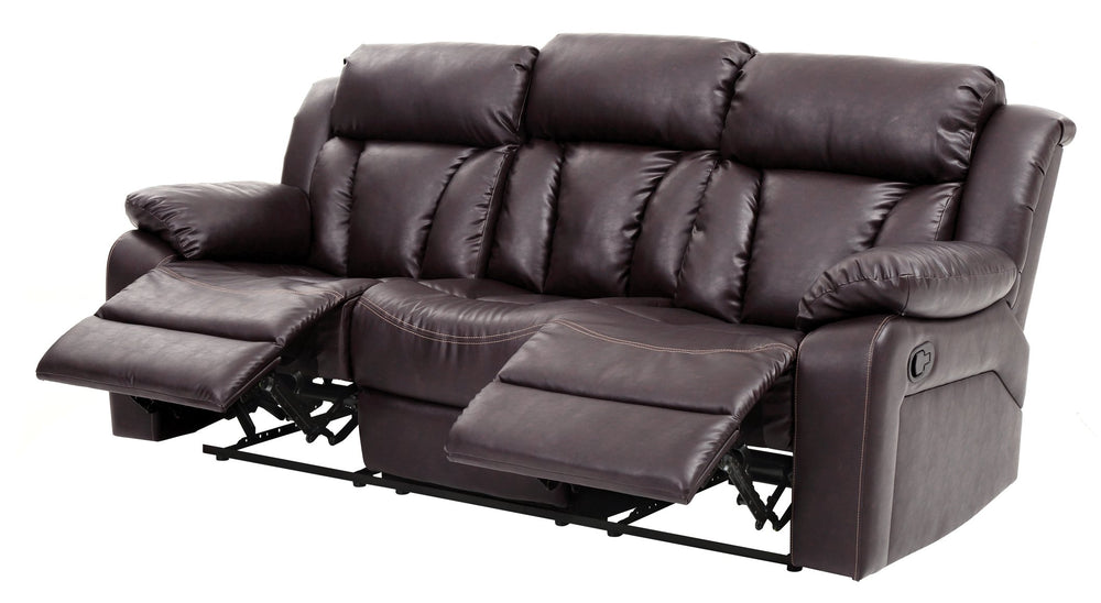 English Elm Daria G686-RS Dark Brown Reclining Sofa with Channel Tufted Back, PU, Handle-Release, 85"W x 41"H B078108402
