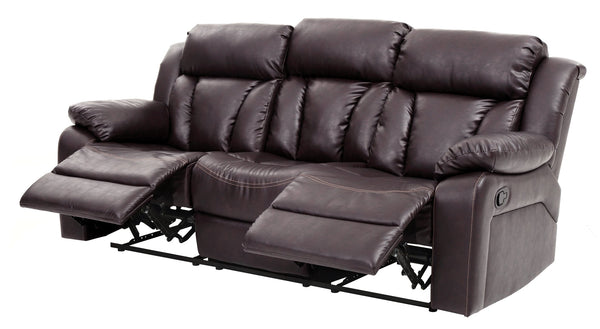 English Elm Daria G686-RS Dark Brown Reclining Sofa with Channel Tufted Back, PU, Handle-Release, 85"W x 41"H B078108402