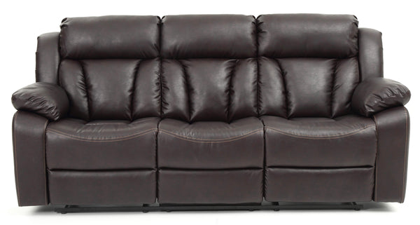 English Elm Daria G686-RS Dark Brown Reclining Sofa with Channel Tufted Back, PU, Handle-Release, 85"W x 41"H B078108402
