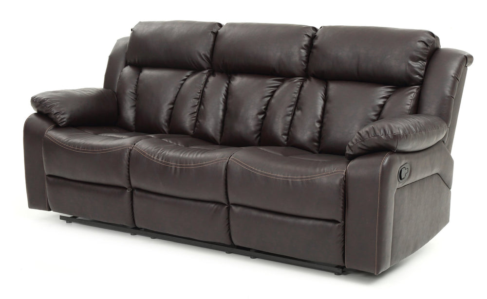 English Elm Daria G686-RS Dark Brown Reclining Sofa with Channel Tufted Back, PU, Handle-Release, 85"W x 41"H B078108402