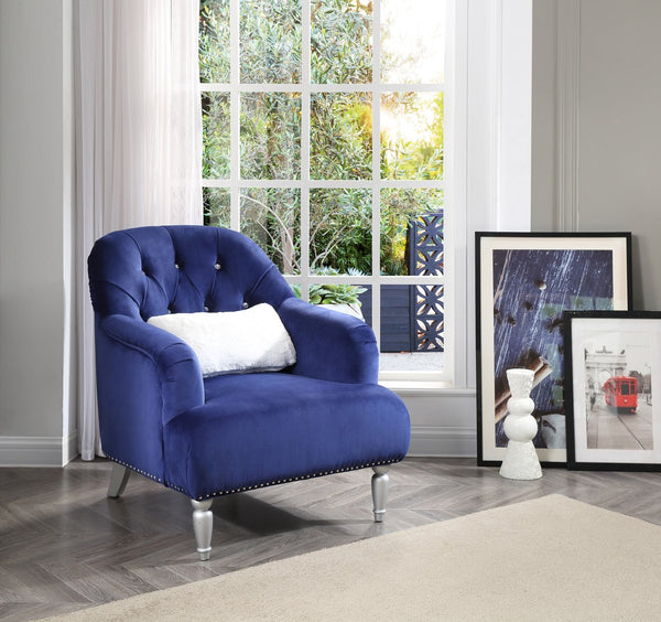 English Elm Charming Velvet Blue Armchair with Recessed Arms, No Assembly, 35"H x 32"W x 37"D — Cozy Classic Seat B078108406