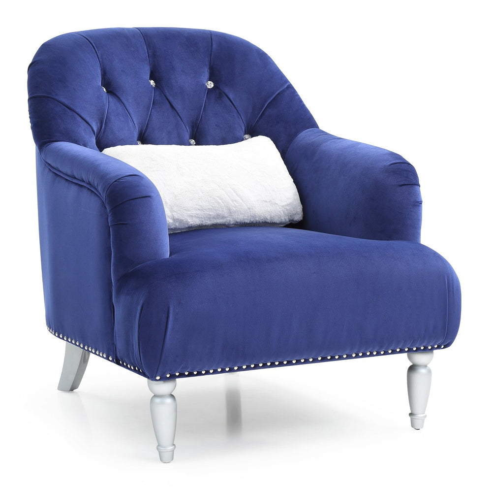 English Elm Charming Velvet Blue Armchair with Recessed Arms, No Assembly, 35"H x 32"W x 37"D — Cozy Classic Seat B078108406