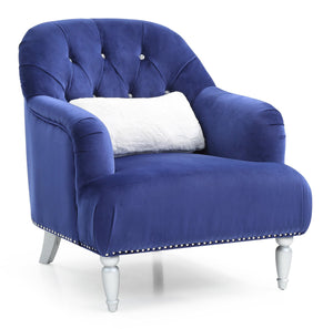 English Elm Charming Velvet Blue Armchair with Recessed Arms, No Assembly, 35"H x 32"W x 37"D — Cozy Classic Seat B078108406