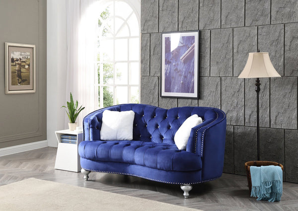 English Elm Charming Velvet Traditional Loveseat with Recessed Arms, 35"H x 71"W, 16" Seat Depth for Cozy Two-Seater Blue 30 L x 71.5 W x 37.5 H B078108407