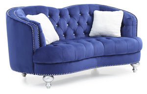 English Elm Charming Velvet Traditional Loveseat with Recessed Arms, 35"H x 71"W, 16" Seat Depth for Cozy Two-Seater Blue 30 L x 71.5 W x 37.5 H B078108407