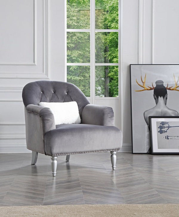 English Elm Elegant Velvet Traditional Armchair with Recessed Arms, Plush Seat Comfort, No Assembly Required Gray 29.5 L x 33 W x 38 H B078108409