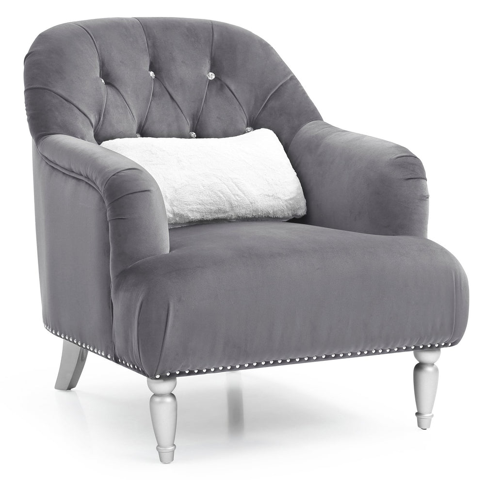 English Elm Elegant Velvet Traditional Armchair with Recessed Arms, Plush Seat Comfort, No Assembly Required Gray 29.5 L x 33 W x 38 H B078108409