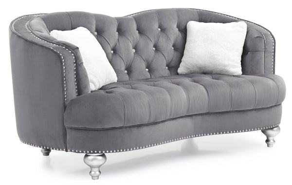 English Elm Charming Velvet Traditional Loveseat with Recessed Arms, 35"H x 71"W, 16" Seat Depth for Cozy Two-Seater Gray 30 L x 71.5 W x 37.5 H B078108410