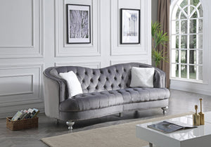English Elm Jewel Glam Velvet Sofa with Deep Tufting, Nailhead Trim, Painted Legs & Contrasting Pillow — Luxurious Comfort and Durability Gray 30 L x 91 W x 37.5 H B078108411
