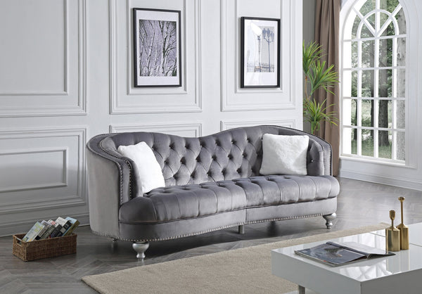 English Elm Jewel Glam Velvet Sofa with Deep Tufting, Nailhead Trim, Painted Legs & Contrasting Pillow — Luxurious Comfort and Durability Gray 30 L x 91 W x 37.5 H B078108411