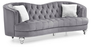 English Elm Jewel Glam Velvet Sofa with Deep Tufting, Nailhead Trim, Painted Legs & Contrasting Pillow — Luxurious Comfort and Durability Gray 30 L x 91 W x 37.5 H B078108411