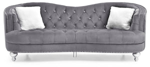 English Elm Jewel Glam Velvet Sofa with Deep Tufting, Nailhead Trim, Painted Legs & Contrasting Pillow — Luxurious Comfort and Durability Gray 30 L x 91 W x 37.5 H B078108411