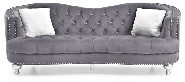 English Elm Jewel Glam Velvet Sofa with Deep Tufting, Nailhead Trim, Painted Legs & Contrasting Pillow — Luxurious Comfort and Durability Gray 30 L x 91 W x 37.5 H B078108411