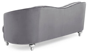 English Elm Jewel Glam Velvet Sofa with Deep Tufting, Nailhead Trim, Painted Legs & Contrasting Pillow — Luxurious Comfort and Durability Gray 30 L x 91 W x 37.5 H B078108411