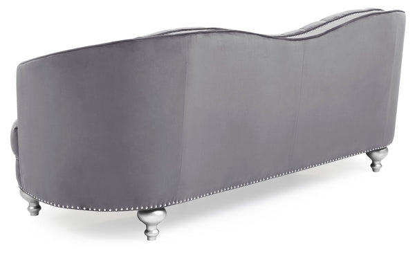 English Elm Jewel Glam Velvet Sofa with Deep Tufting, Nailhead Trim, Painted Legs & Contrasting Pillow — Luxurious Comfort and Durability Gray 30 L x 91 W x 37.5 H B078108411