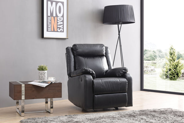 English Elm Contemporary PU Recliner Chair with Padded Arms, Sleek Contemporary Design, Comfortable Support and Easy Assembly Black 26 L x 33 W x 30 H B078108415