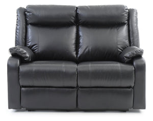 English Elm Sleek Black PU Contemporary Love Seat 40"Hx55"Wx37"D Reclining Comfort, Padded Arms, Quick Assembly B078108416