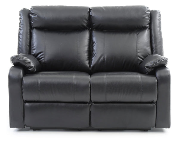 English Elm Sleek Black PU Contemporary Love Seat 40"Hx55"Wx37"D Reclining Comfort, Padded Arms, Quick Assembly B078108416