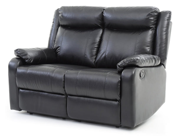 English Elm Sleek Black PU Contemporary Love Seat 40"Hx55"Wx37"D Reclining Comfort, Padded Arms, Quick Assembly B078108416