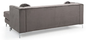 English Elm Sophisticated Velvet Dark Gray Sofa Chaise with 24" Deep Seat, Sloped Arms, Seats Four, Easy Assemble B078S00069