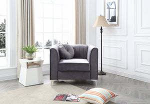 English Elm Contemporary Sloped Arm Accent Chair Neutral Upholstered Lounge Seat for Living Room Gray B078108433