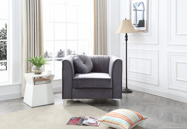 English Elm Contemporary Sloped Arm Accent Chair Neutral Upholstered Lounge Seat for Living Room Gray B078108433