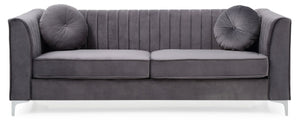 English Elm Delray Glam Velvet Sofa with Chrome Legs and Pocketed Coil Cushions, Channel Quilting & Pillows Gray 26 L x 37 W x 26 H B078S00462
