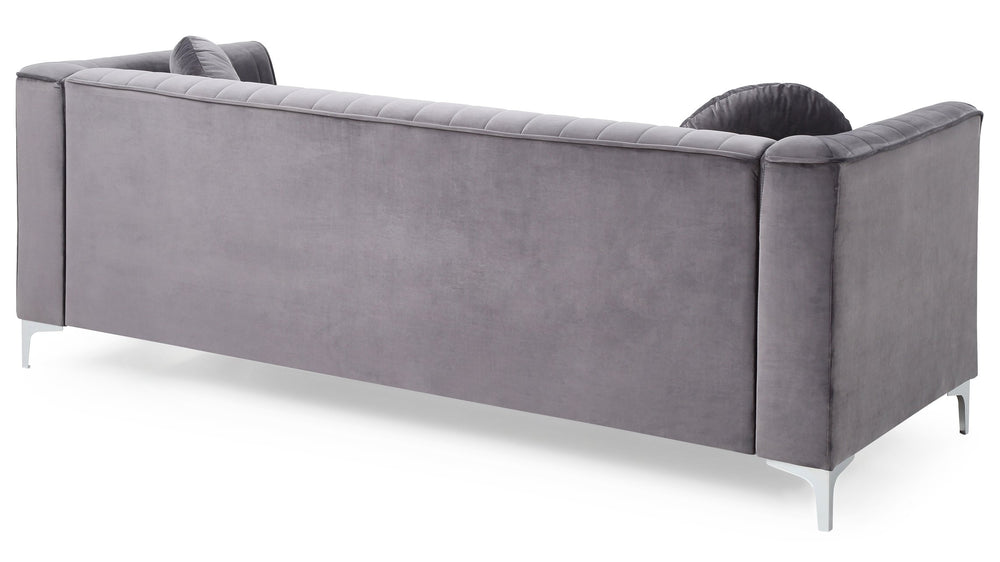 English Elm Delray Glam Velvet Sofa with Chrome Legs and Pocketed Coil Cushions, Channel Quilting & Pillows Gray 26 L x 37 W x 26 H B078S00462
