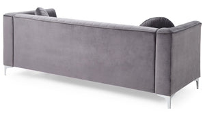 English Elm Delray Glam Velvet Sofa with Chrome Legs and Pocketed Coil Cushions, Channel Quilting & Pillows Gray 26 L x 37 W x 26 H B078S00462