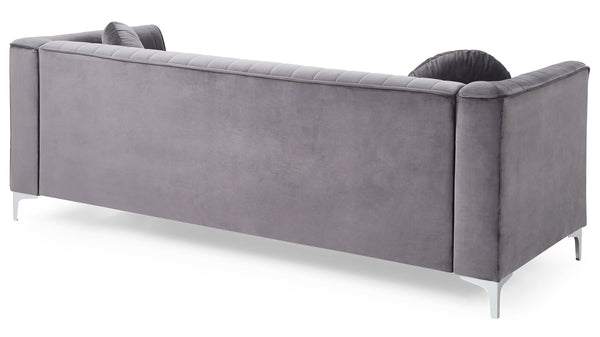 English Elm Delray Glam Velvet Sofa with Chrome Legs and Pocketed Coil Cushions, Channel Quilting & Pillows Gray 26 L x 37 W x 26 H B078S00462