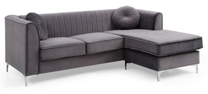 English Elm Delray Channel Quilted Velvet Sectional Sofa Chaise with Glam Chrome Legs Gray B078S00073