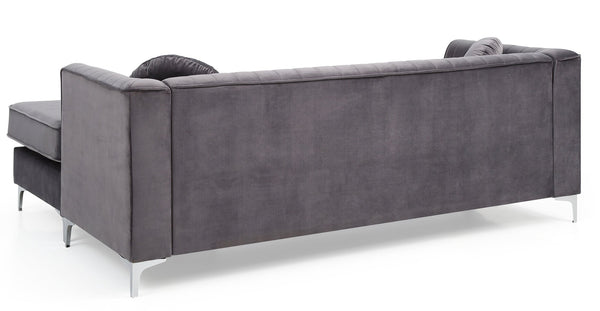 English Elm Delray Channel Quilted Velvet Sectional Sofa Chaise with Glam Chrome Legs Gray B078S00073