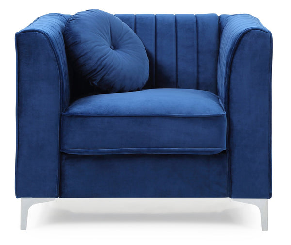 English Elm Chic Velvet Navy Blue Accent Chair with Sloped Arms, 32"H x 40"W x 34"D, Durable Frame, Easy Care B078108434