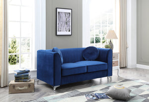 English Elm Stylish velvet loveseat with sleek track arms, 2-seater comfort, easy assembly, modern chic seating Navy Blue 26 L x 34 W x 26 H B078S00074