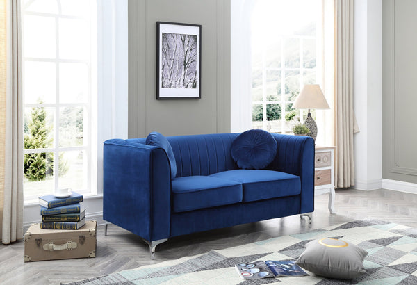 English Elm Stylish velvet loveseat with sleek track arms, 2-seater comfort, easy assembly, modern chic seating Navy Blue 26 L x 34 W x 26 H B078S00074